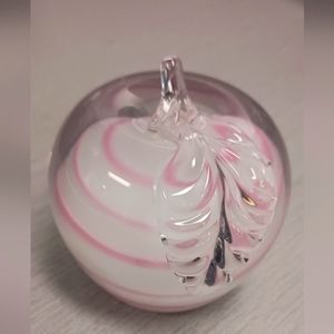 Glass apple with swirl pattern paperweight 3"